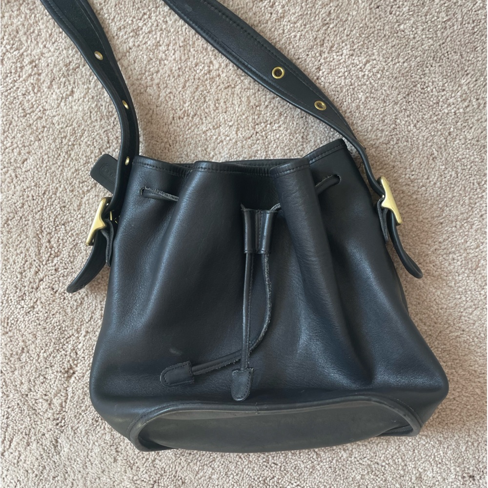 COACH Vintage black leather drawstring bucket bag